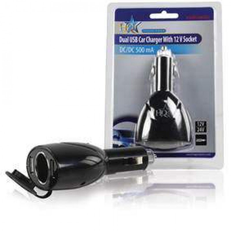 ADAPTOR CAR CHARGER DC/DC TO 2 X USB 500mA BLACK P.SUP.USB202