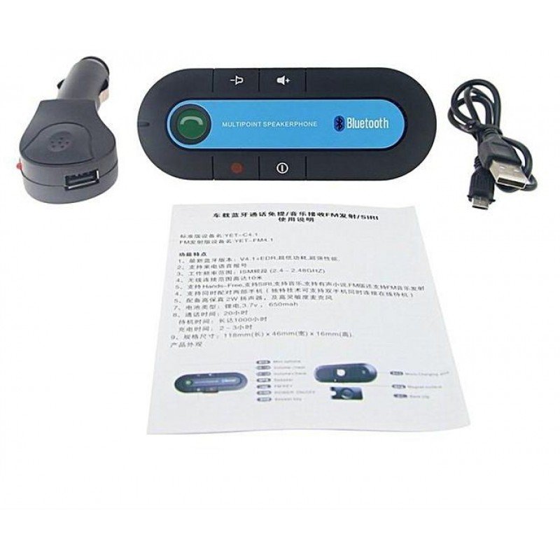 Drive & Speak Handsfree Bluetooth Car kit V4.1 EDR Black-Blue Ασύρματο Ακουστικό Αυτοκινήτου Μαύρο-Μπλε QK1-K5