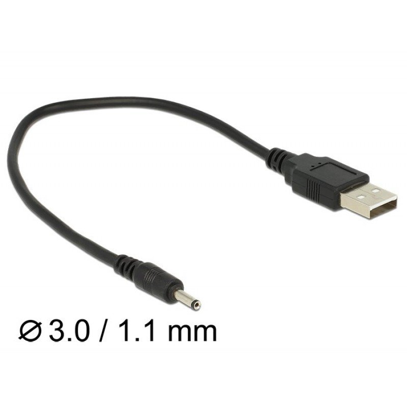 DELOCK 83793 USB A 2.0 CABLE MALE TO DC 3.0 X 1.1mm  MALE BLACK 0.27m