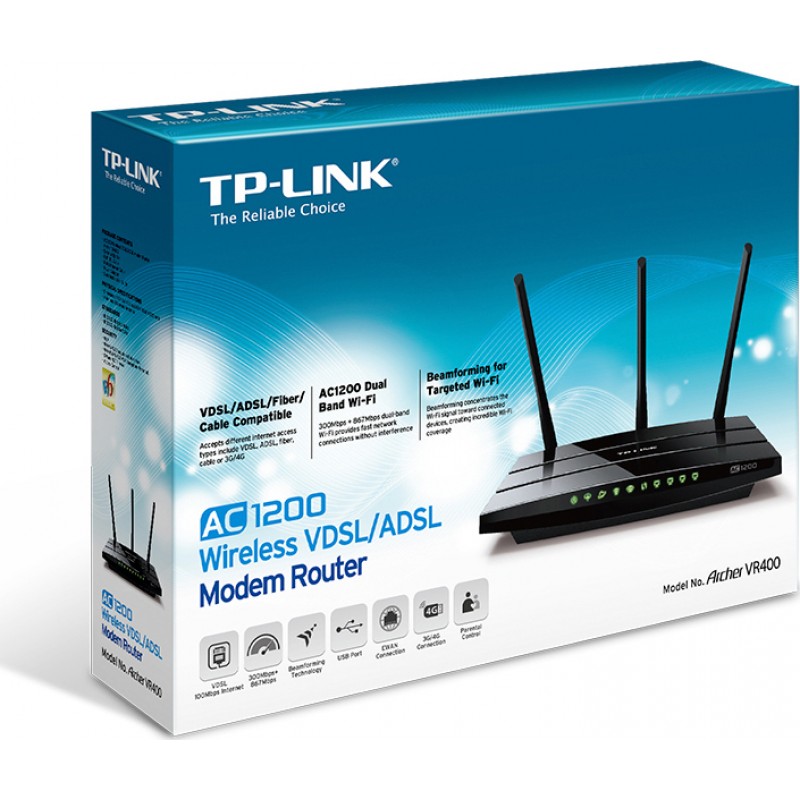 TP-LINK ARCHER VR400 V1.0 WIRELESS DUAL BAND 3G/4G MODEM ROUTER WiFi AC1200 VDSL2/ADSL2+/FIBER