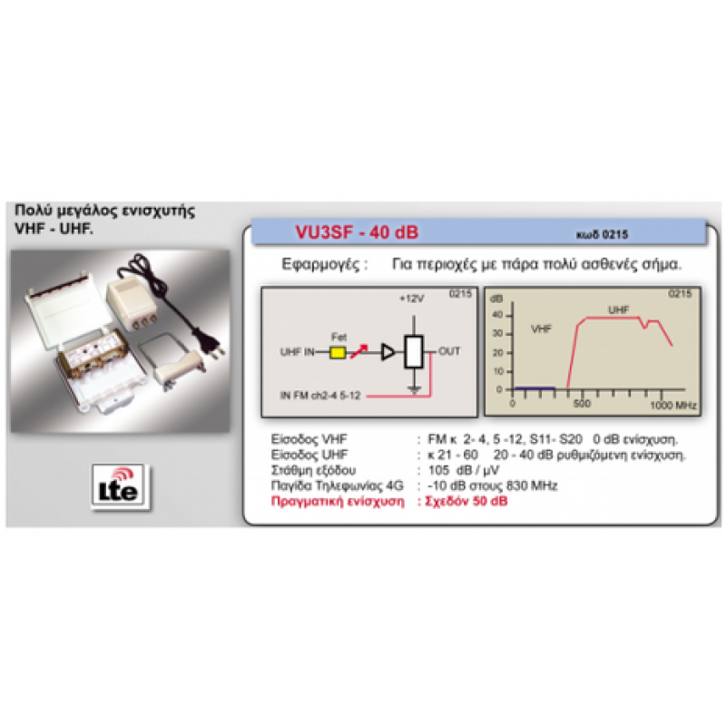 MISTRAL VU3SF TV-FM MULTIBAND TV LINE ANTENNA AMPLIFIER 40dB LTE ΕΝΙΣΧΥΤΗΣ ΙΣΤΟΥ ΚΕΡΑΙΑΣ ΨΗΦΙΑΚΟΥ & ΑΝΑΛΟΓΙΚΟΥ ΣΗΜΑΤΟΣ 0215