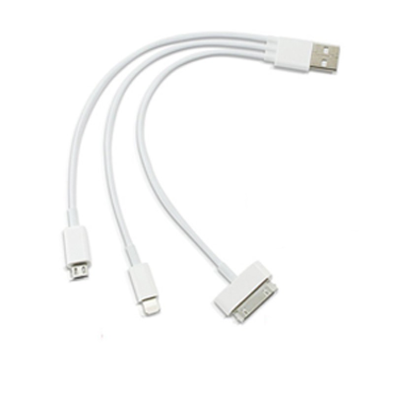 USB UNIVERSAL WHITE CABLE 3IN1 iPHONE 4 & iPHONE 5/6 & MICRO USB 57210 OEM