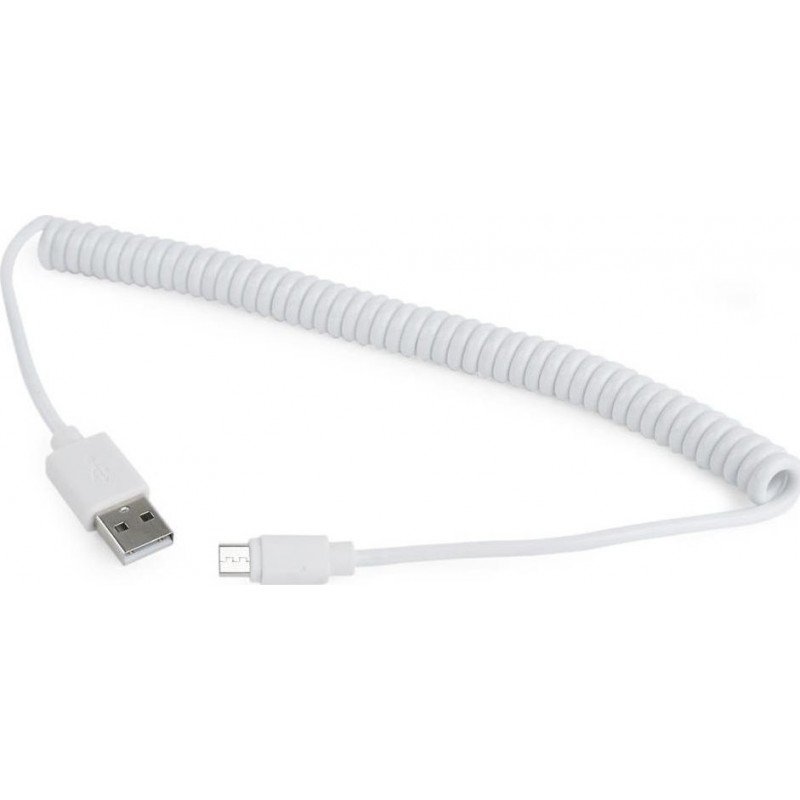 USB A 2.0 To USB Micro M-M Cable 1.8m Spiral White Καλώδιο Φόρτισης Cablexpert CC-MUSB2C-AMBM-6-W