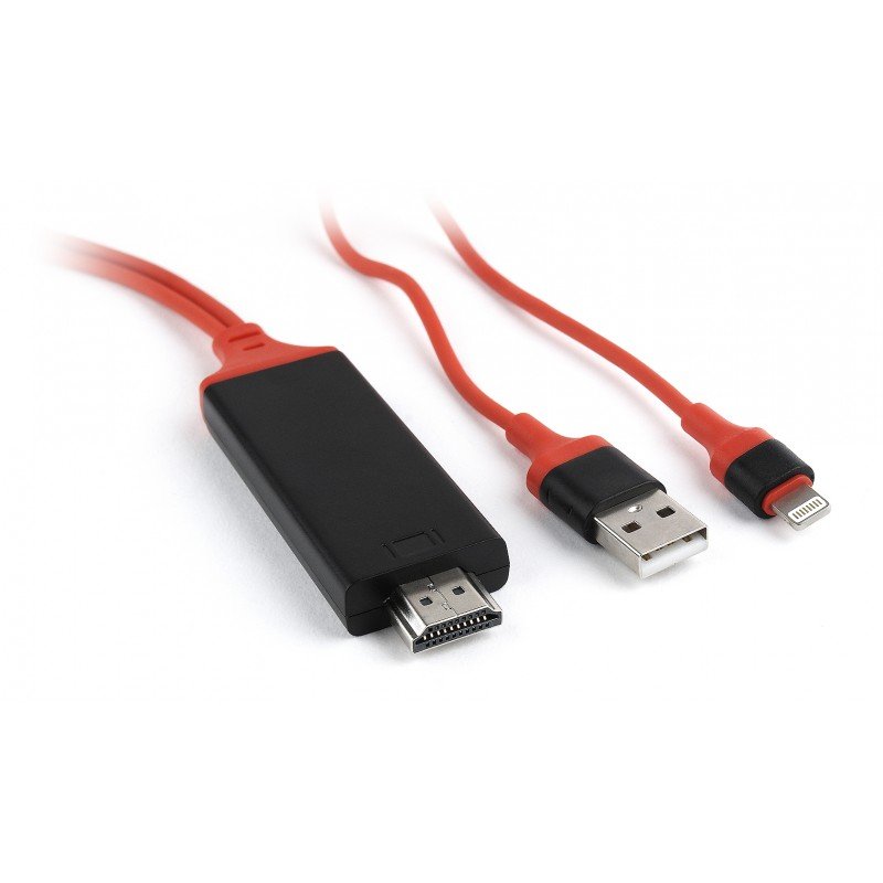 HDTV Lightning Cable To HDMI 1.4 MHL Adapter Converter iPhone 5-6-7-8 Black-Red 1.8m Καλώδιο Σύνδεσης Τηλεόρασης Μαύρο-Κόκκινο Cablexpert GM-CC-LMHL-01