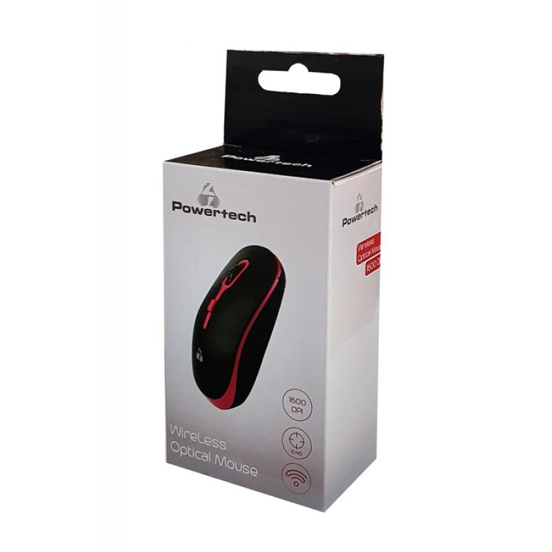 Powertech PT-608 Wireless Optical Mouse 1600 DPI Black-Red Ασύρματο Οπτικό Ποντίκι Μαύρο-Κόκκινο