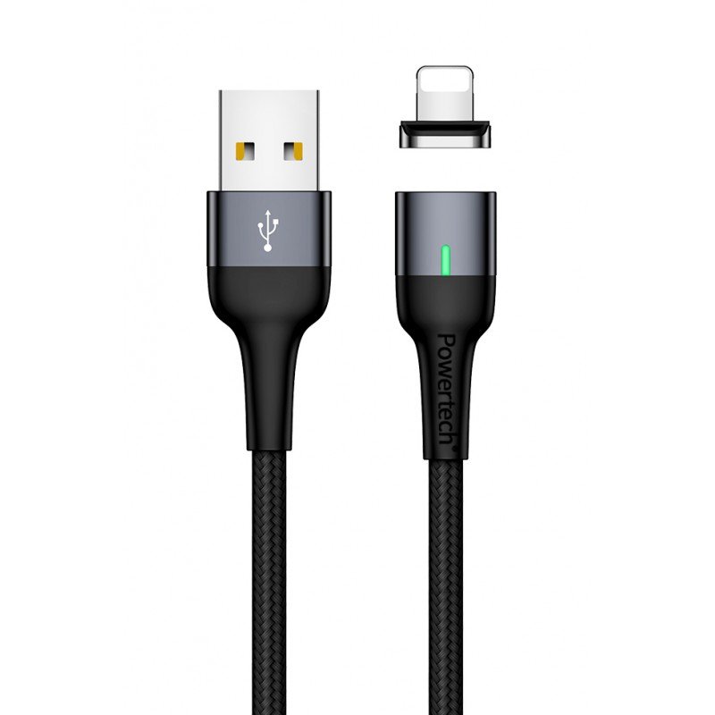 Magnetic Charging Cable USB A 2.0 Male Lightning Black 1m PT-755