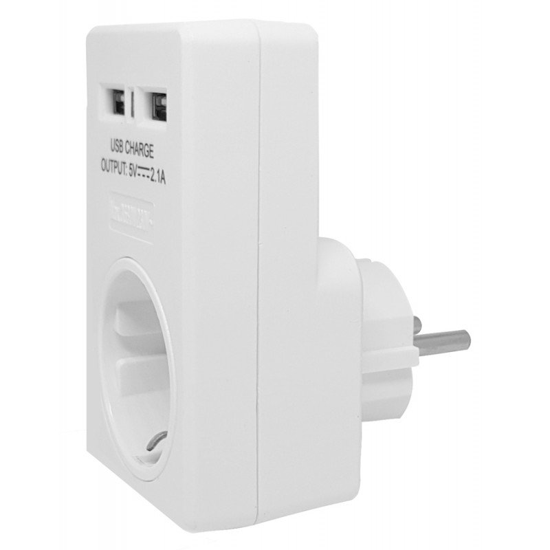 Μονόπριζο Σούκο Λευκό 1 Θέσης & 2 x USB Charger Shuko  Socket White PT-767