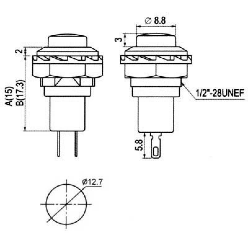 Power Switch Push On R13-502A Red 2P Μπουτόν Διακόπτης Τροφοδοσίας Στρογγυλός Κόκκινος Φ12