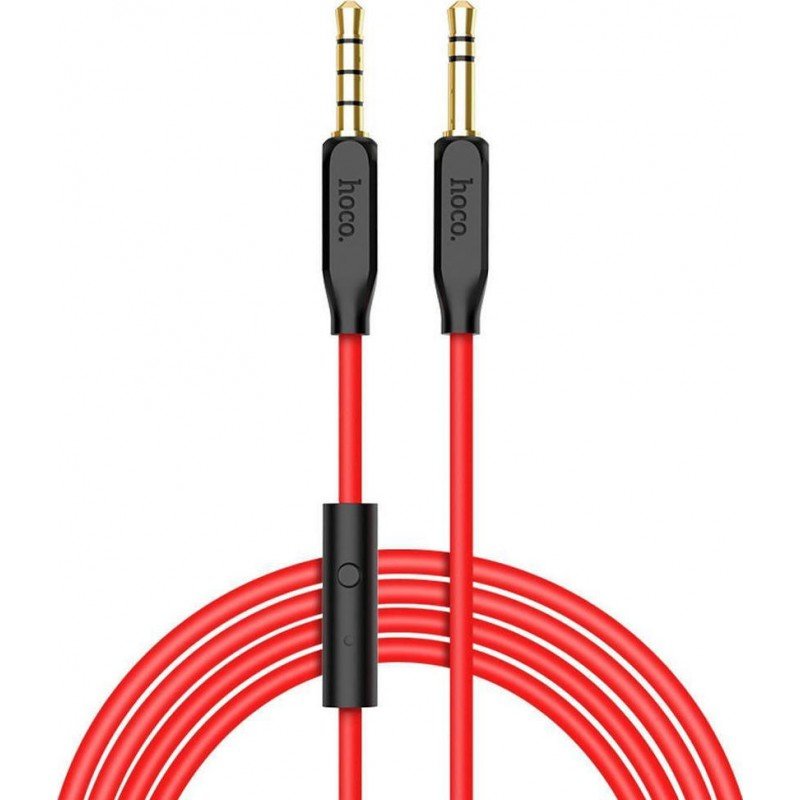 Sound Cable Jack 3.5mm Male To Audio & Microphone 1m Aux Red Hoco UPA12 Καλώδιο Ήχου Με Μικρόφωνο Κόκκινο