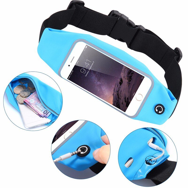 Universal Splashproof Sports Running Arm/Waste Belt Band Blue