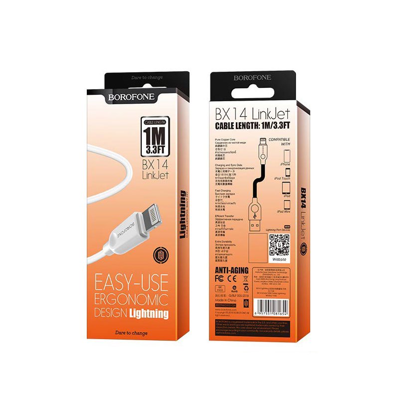 USB A 2.0 Cable To Lightning 1m White Καλώδιο Φόρτισης-Δεδομένων Λευκό Borofone BX14 LinkJet