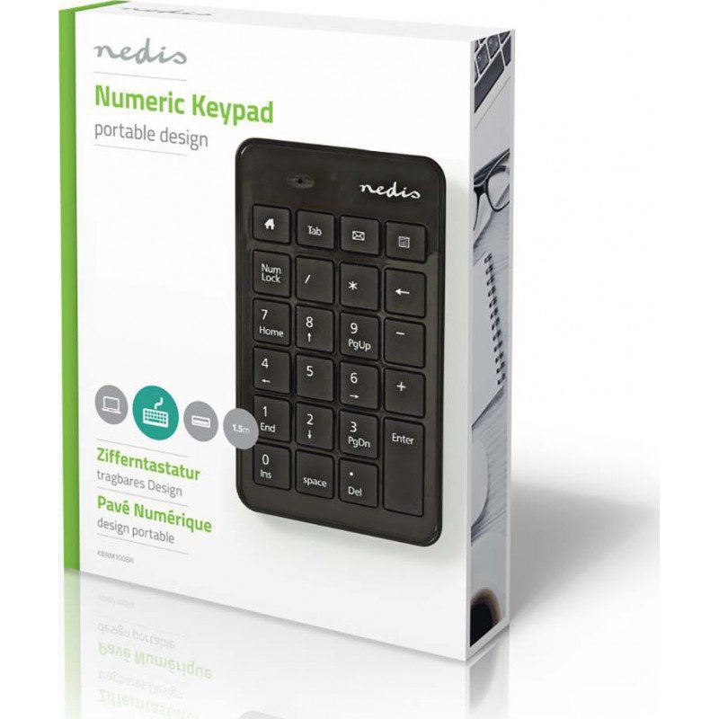 Nedis KBNM100BK Mini Numeric Keyboard USB Black Πληκτρολόγιο Αριθμητικό