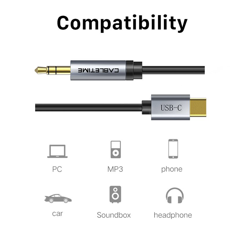 USB Type C Male 3.1 - Jack 3.5 Male Cable 1m Cabletime CT-C160-PU31-CMAUDIO