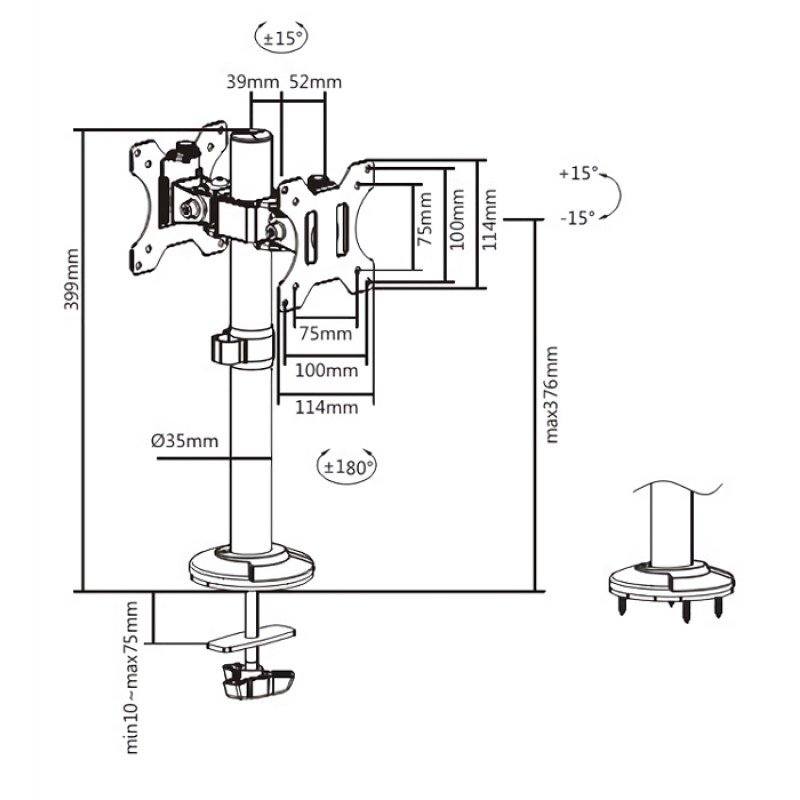 Brateck LDT40-G02 2 X Monitors LCD Desk Mount Βάση Επιτραπέζια Στήριξης 2 Οθονών