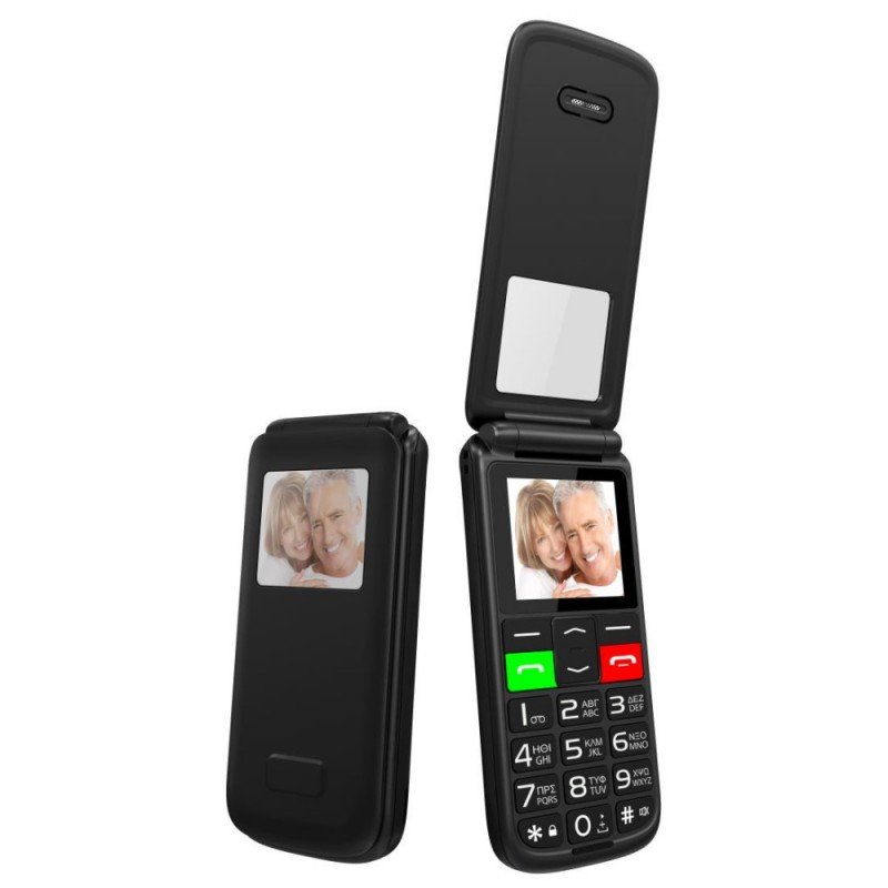 Mobile Cell Phone Sentry Flip Dual Sim Black Κινητό Τηλέφωνο Powertech PTM-22