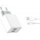 Τροφοδοτικό Πρίζας Λευκό Power Charger AC 2 X USB 5V 2.4A Travel Charger & Lightning Cable White XO-L65EU