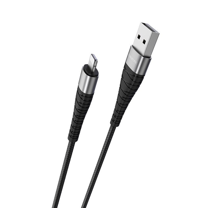 Borofone USB A 2.0 Cable To Lightning 1m Black 5A Καλώδιο Φόρτισης-Δεδομένων Μαύρο BX32