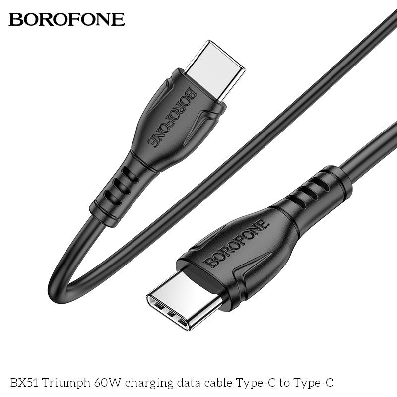 USB 3.1 Type C Cable Male To Type C Cable Male 60W Black 1m Καλώδιο Σύνδεσης Μαύρο Borofone BX51