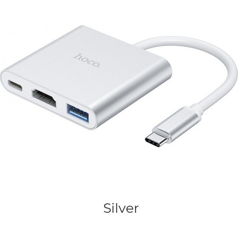 USB 3.1 Type C HUB To Hdmi-USB 3.0-Type C Silver 0.15m Hoco HB14