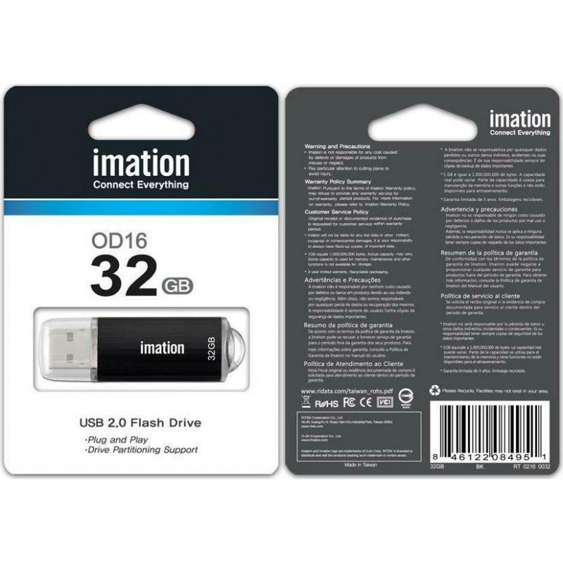 32Gb USB 2.0 Stick Flash Drive Silver-Black Imation OD16 Στικάκι