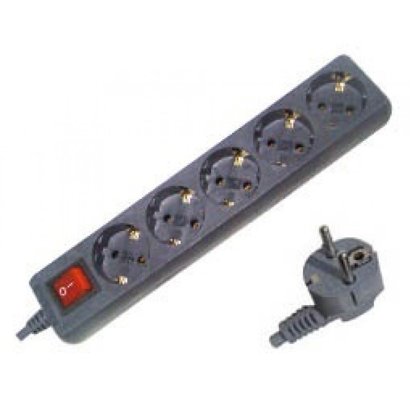 Πολύμπριζο 5 Θέσεων Μαύρο Schuko Power Switch 5 Ports 16A 1.5m Black-Gray KF-04KA