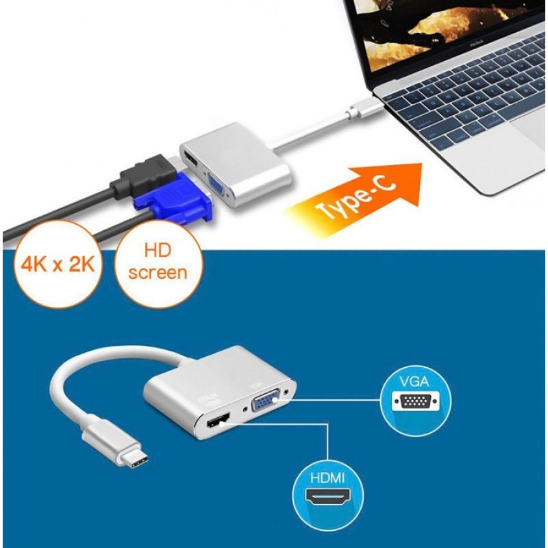 USB 3.1 Type C To Hdmi & Vga 0.1m 4K Silver PTH-041