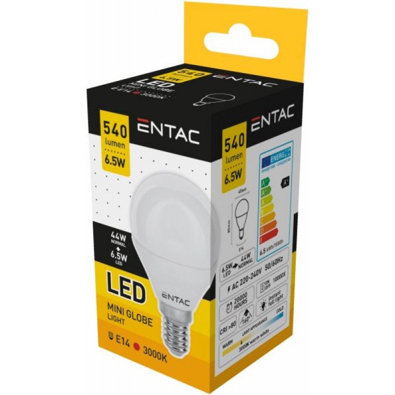 LED Lamp Bulb E14 6.5W Cool Warm White 3000K Entac Λάμπα Οικονομίας