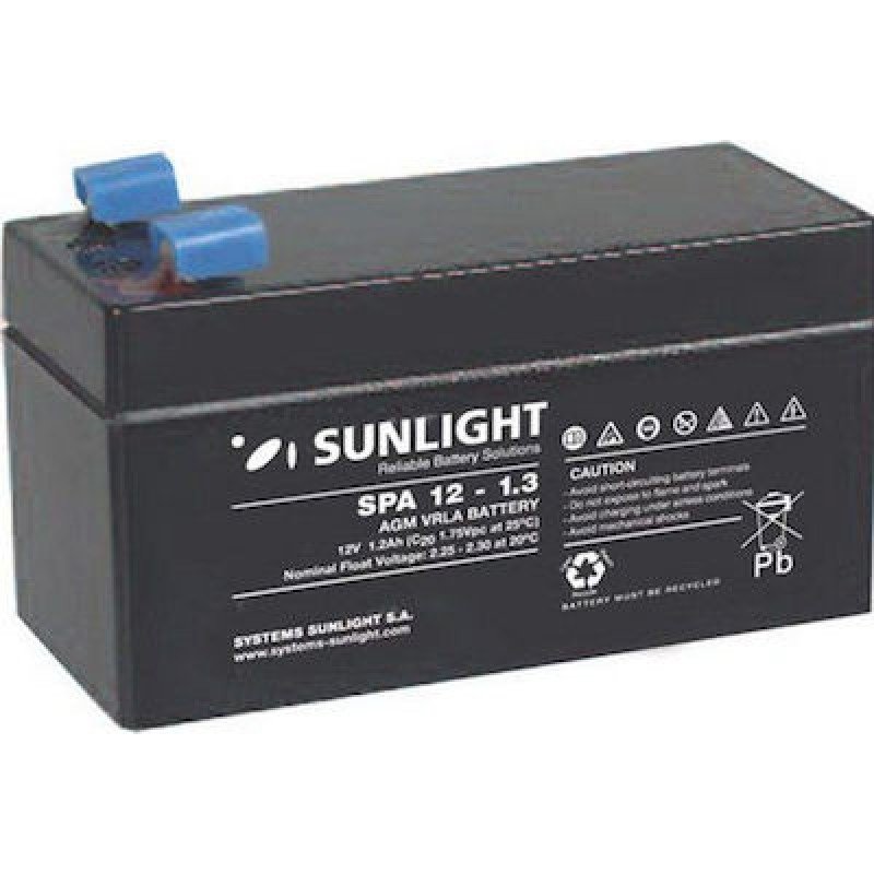 Sunlight  SP12-1.3 Lead Battery Pack UPS 12V 1.3Ah Μπαταρία Μολύβδου Επαναφορτιζόμενη