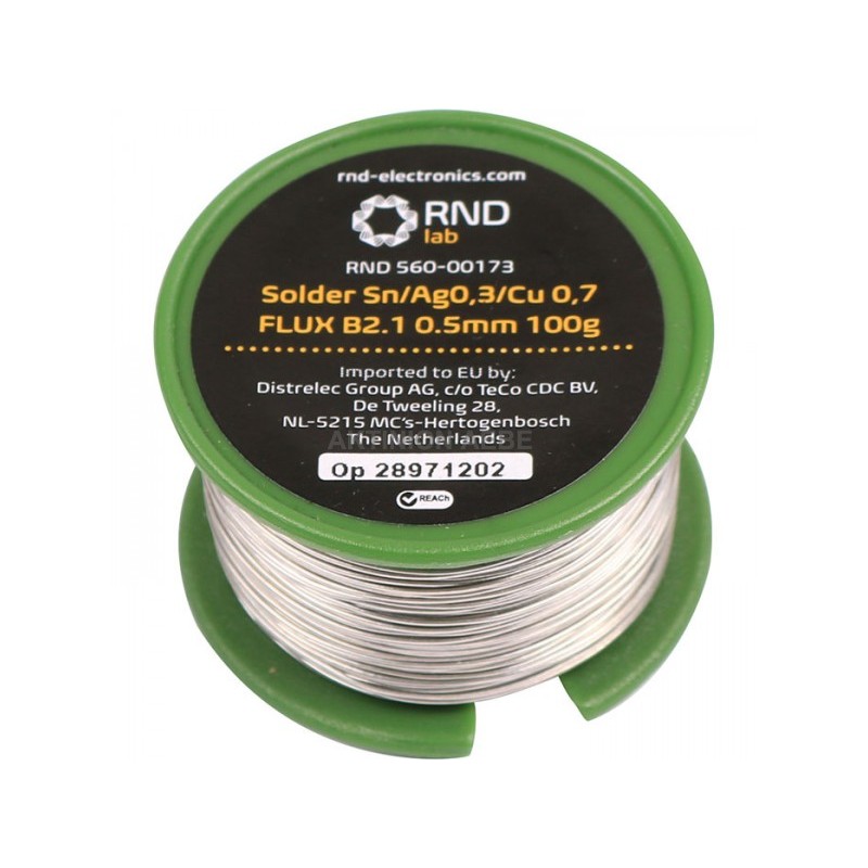 Solder Cored Lead Free SN.CU Flux Κασσιτεροκόλληση Κασσίτερος Καλάι 0.5mm 100gr RND 560-00173