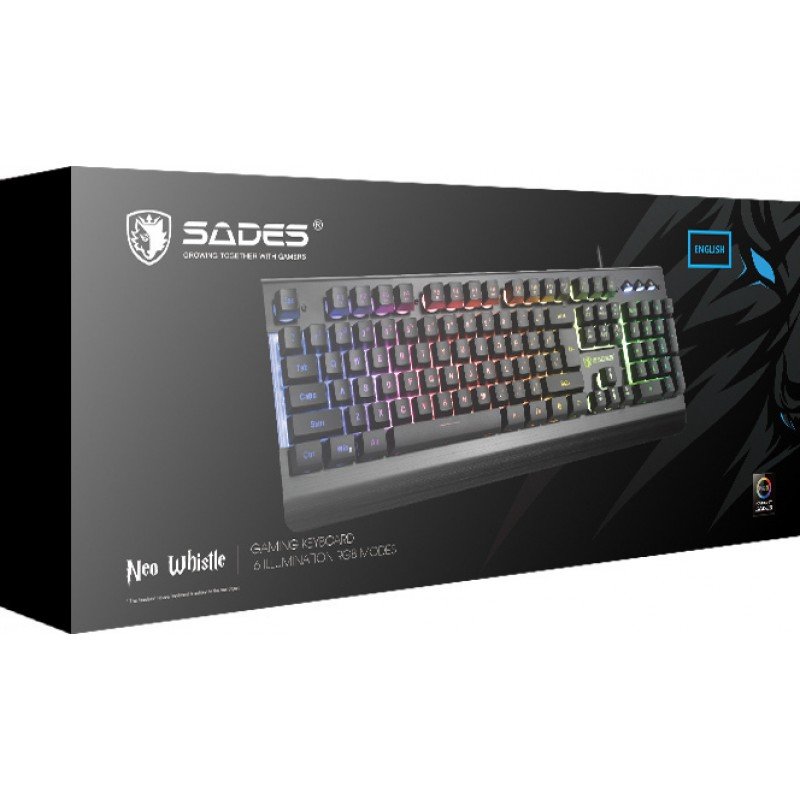 Sades Multimedia Gaming Keyboard Neo Whistle RGB Usb-Black-US Πληκτρολόγιο Ενσύρματο Αγγλικό SA-KB105