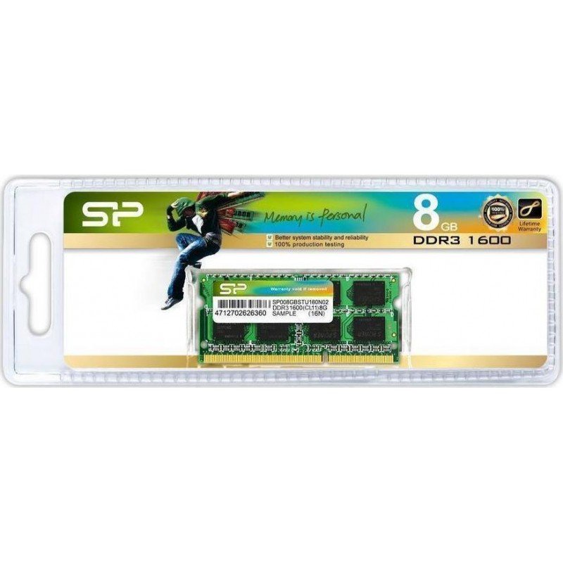 8Gb Memory Ram Sodim DDR3 1600Mhz Silicon Power SP008GBSTU160N02 Μνήμη Φορητού