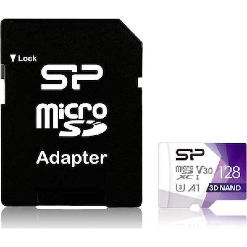 128GB Memory Micro SD Card & Adapter Silicon Power SP128GBSTXDU3V20AB Class 10 Μνήμη