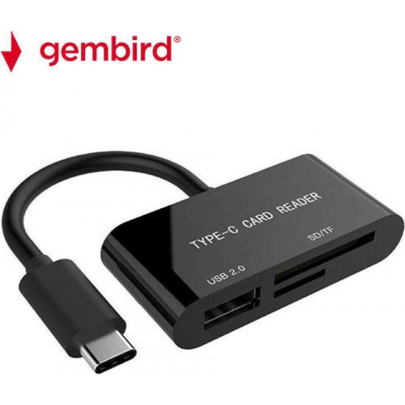 USB 3.0 Type C Multi Card Reader SD-Micro SD Black OTG & USB Aναγνώστης Καρτών Gembird UHB-CR3-02