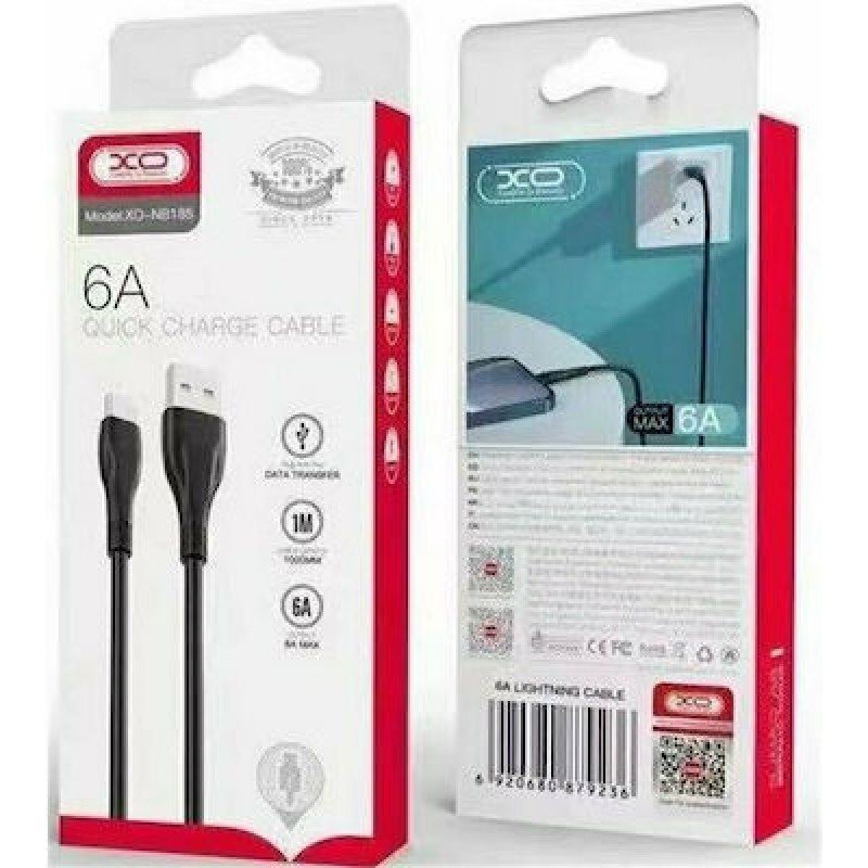 USB 2.0 Cable To Lightning 6A Super Fast Charge Black 1m Καλώδιο Σύνδεσης Μαύρο XO-NB185