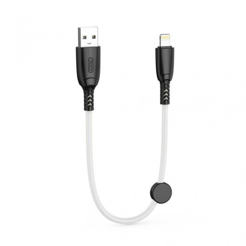 USB A 2.0 Silicone Cable To Lightning Super Fast Charge 6A White-Black 0.25m Καλώδιο Φόρτισης XO-NB247