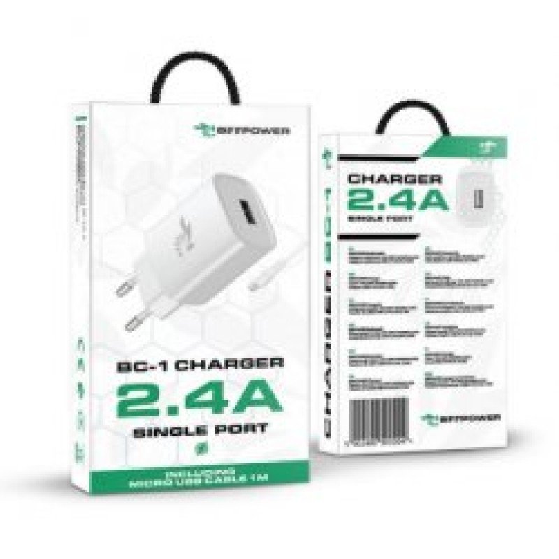 Τροφοδοτικό Πρίζας Λευκό Power Charger AC 5V 2.4A Travel Charger White Beepower BC-1