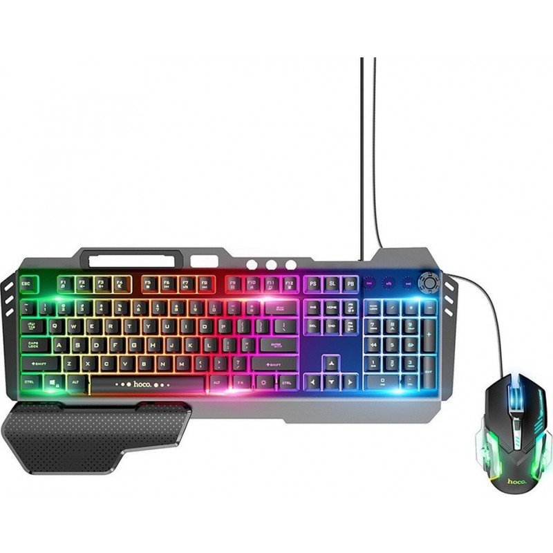 Gaming Set Hoco GM12 English Keyboard & Mouse Led RGB Αγγλικό Πληκτρολόγιο & Ποντίκι Μαύρο