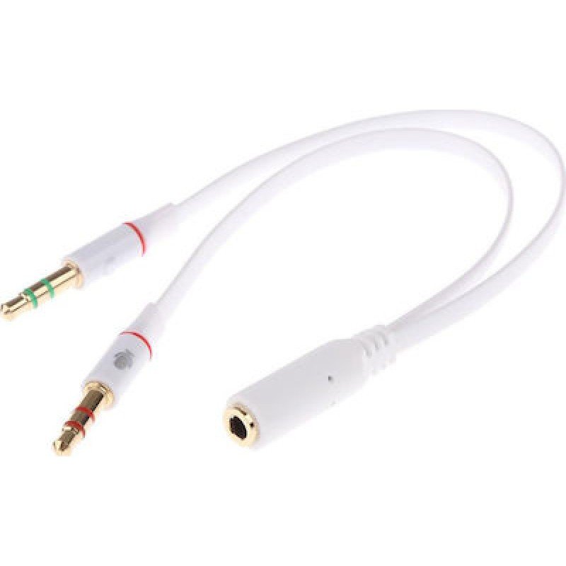 Headset Adapter Stereo 0.20m Jack 3.5 4pin Female To 2 X 3.5 3pin Male Gold Powertech CAB-J048