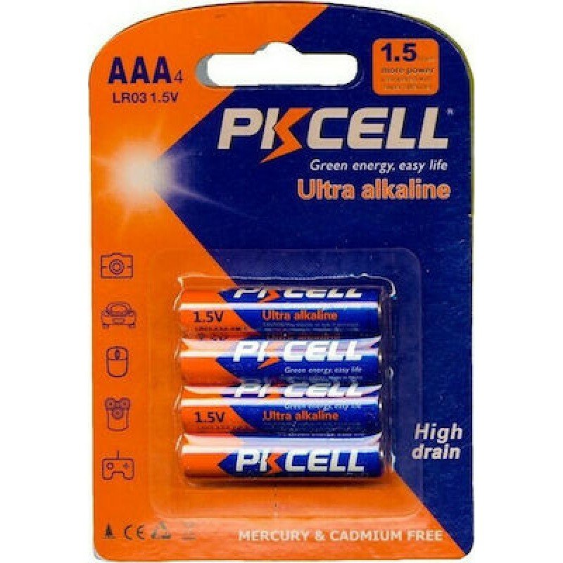 Μπαταρίες Αλκαλικές PKcell Batteries Mignion AAA Ultra Alkaline 4 Pack 1.5V LR03