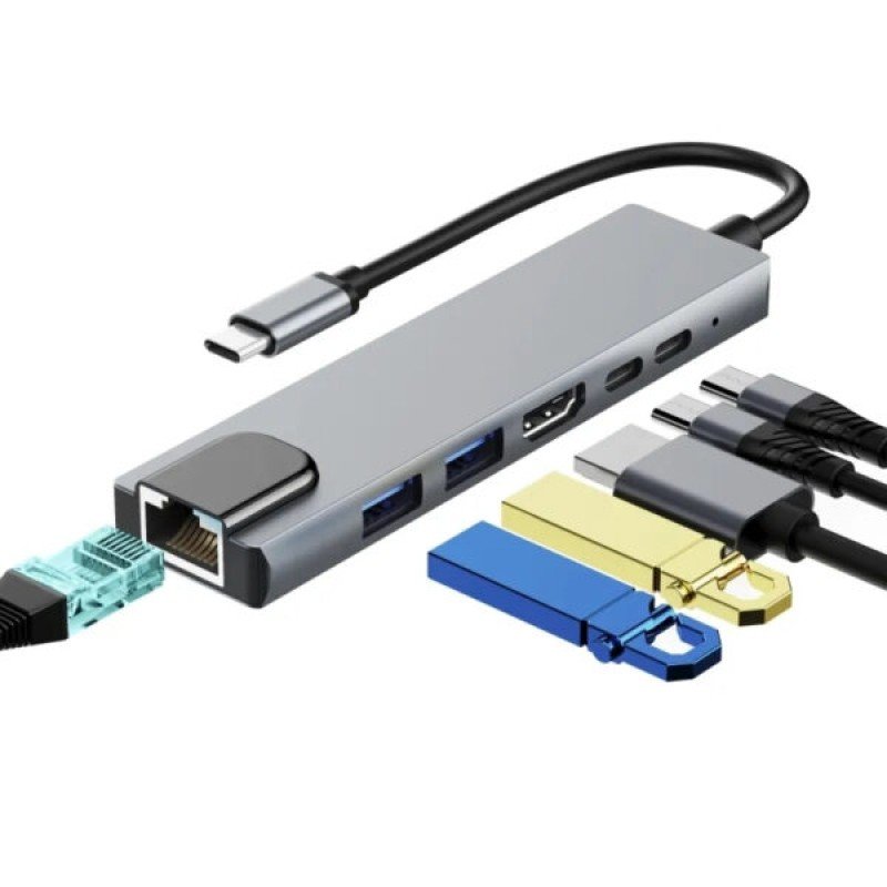 USB 3.0 Type C HUB 6 Port 2 X USB 3.0 & 2 X Type C & Ethernet 10/100 & HDMI Silver 0.15m