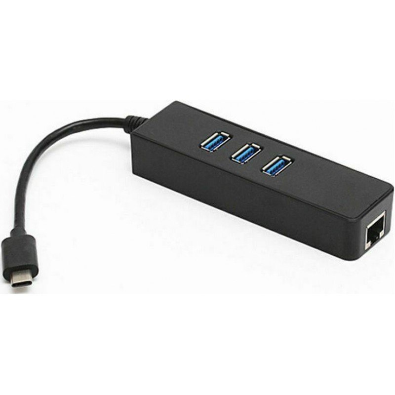 USB 3.0 Type C HUB 3 Port USB 3.0 & Ethernet 100/1000 Black 0.15m