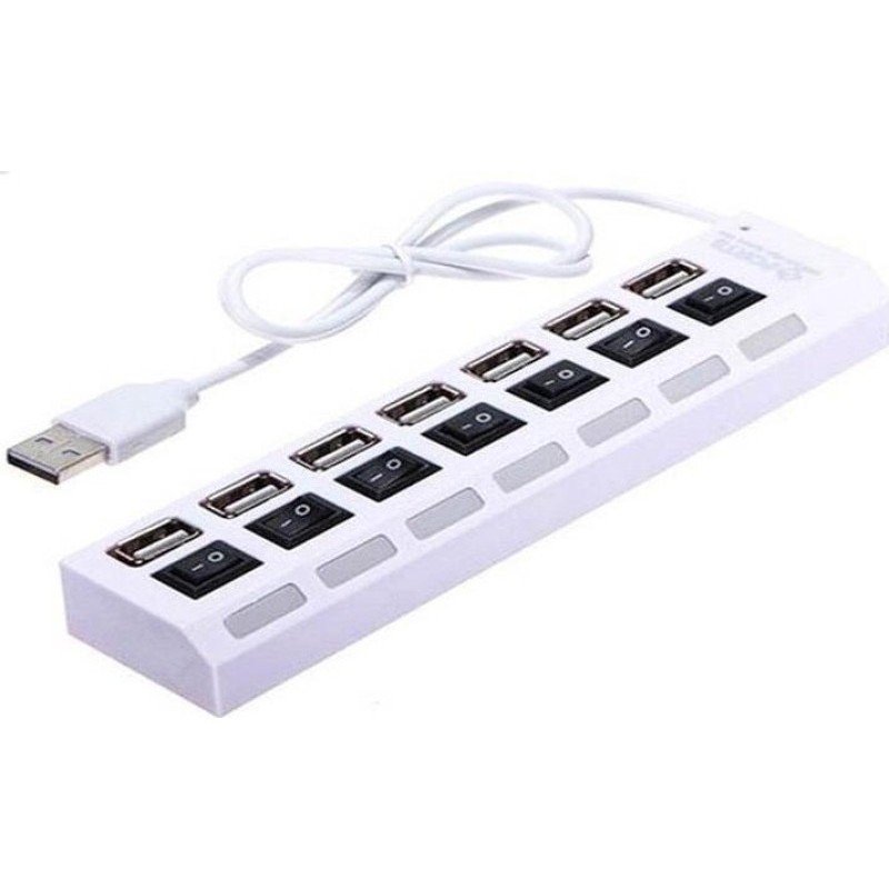 USB A 2.0 Hub Adaptor 7 X USB Port On-Off White Αντάπτορας Σύνδεσης Εφταπλός Λευκό FL-278