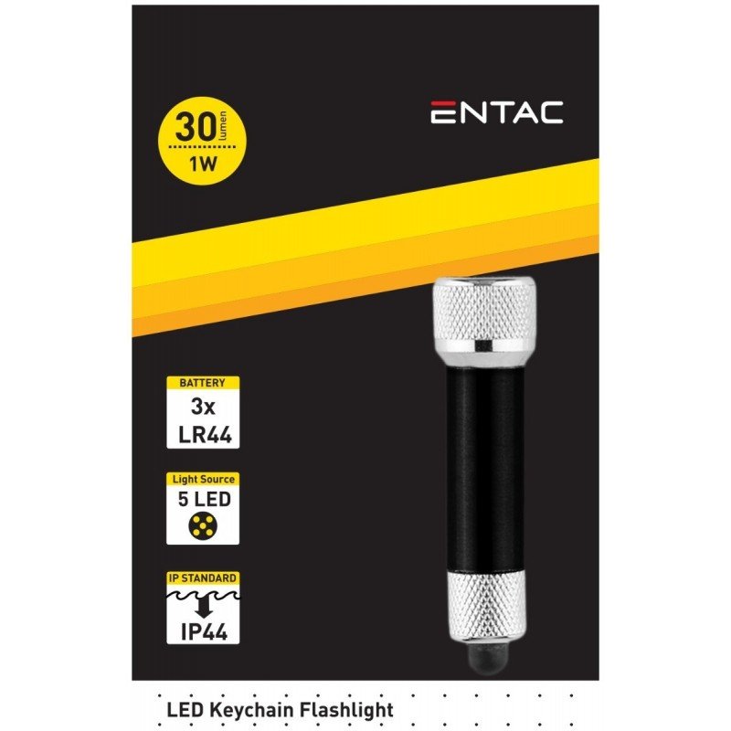 Entac Flashlight 5 LED 30Lumen Torch Mini Black EFL-5LED-KC-B Φακός Χειρός Αδιάβροχος Μαύρος