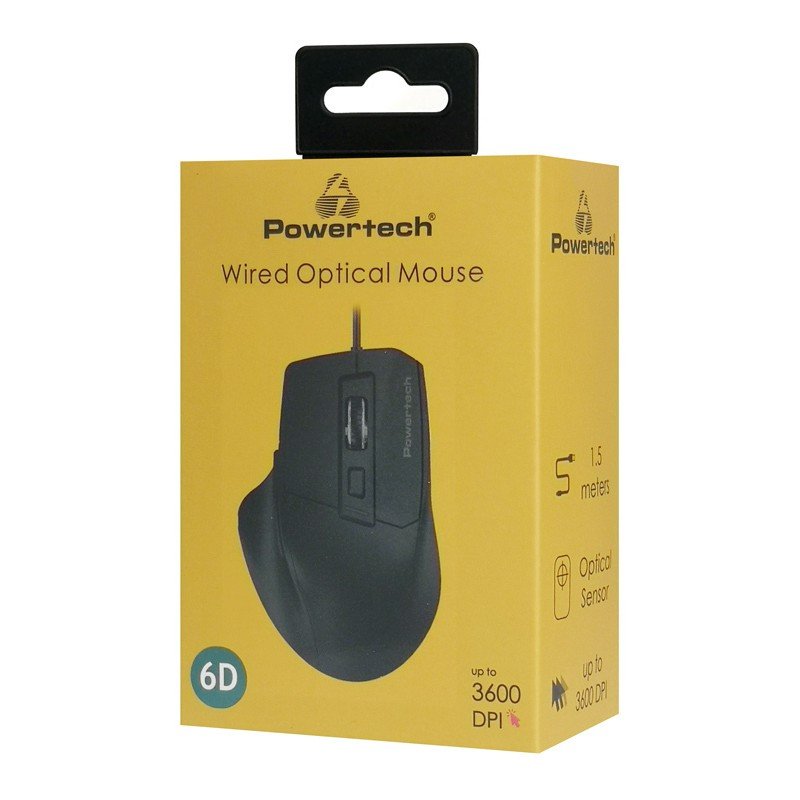 Ποντίκι Οπτικό Ενσύρματο Mouse Optical Wired Gaming 6 Buttons 3600Dpi Usb Black Powertech PT-1273