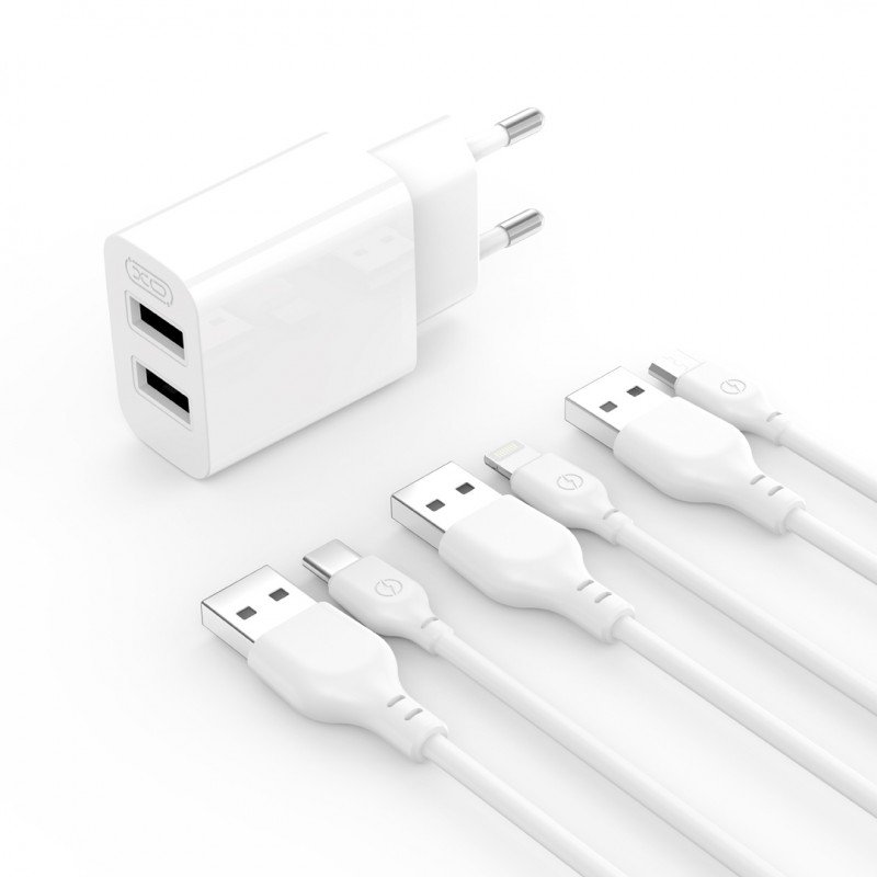 Τροφοδοτικό Πρίζας Λευκό Power Charger AC 2 X USB 5V 2.4A Travel Charger & Micro Usb Cable White XO-L109EU