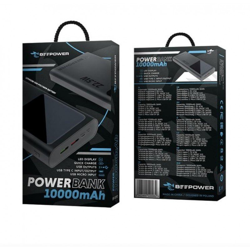 Power Bank Beepower BP-10PD 10000mAh 2 X USB Ports 3.0 & Type C Black Μπαταρία-Φορτιστής Κινητών Συσκευών