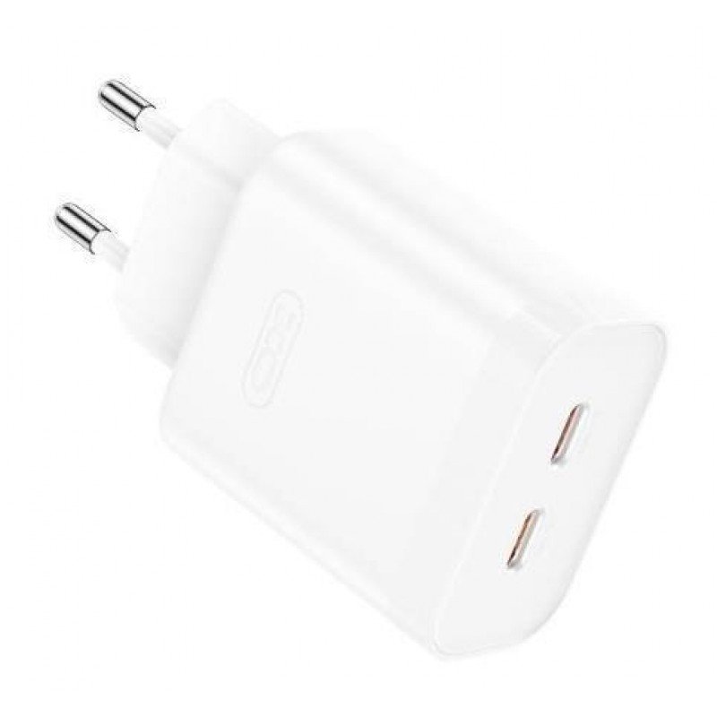 Φορτιστής Πρίζας Quick Power Charger Qualcomm PD+QC 2 x Type C 5V-12V 35W White XO-L105