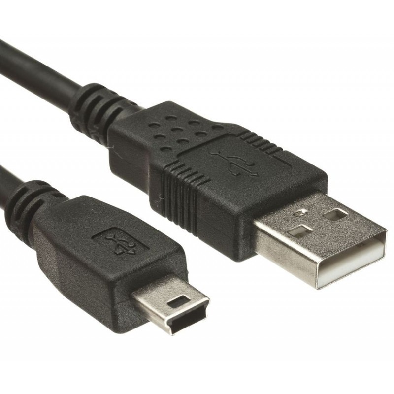 USB A 2.0 Male To USB B Mini 5pin Male Cable 1.5m Black Powertech CAB-U025