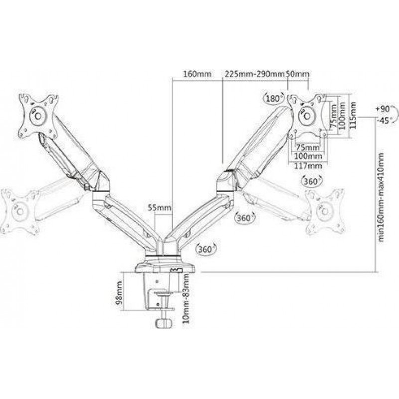 BRATECK LDT13-C024 2 X MONITORS LCD DESK MOUNT ΒΑΣΗ ΕΠΙΤΡΑΠΕΖΙΑ ΣΤΗΡΙΞΗΣ 2 ΟΘΟΝΩΝ