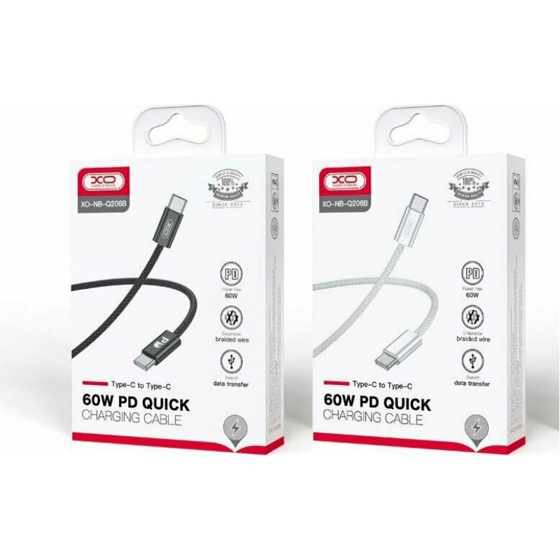 Type C Cable Male To Type C 60W PD Quick Charge Braided Black 1m XO NB-Q206B